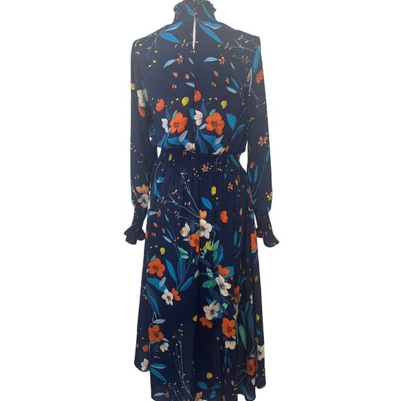 Nanette Lepore Floral smocked Hi Lo Hem Dress HI Neck Ladies Size 10 Colorful - Picture 4 of 9